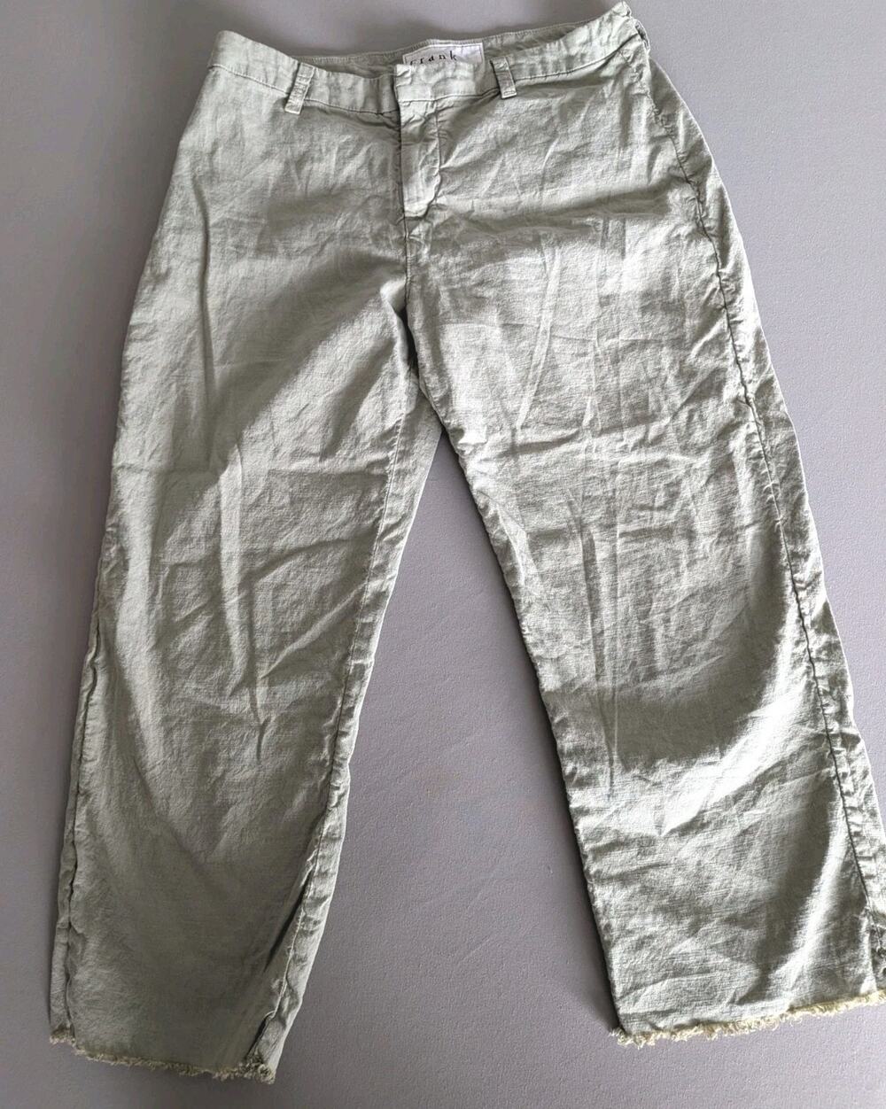 Frank & Eileen Pant 12 Sage Green Linen Flax Wide Leg Cropped Sustainable Resort